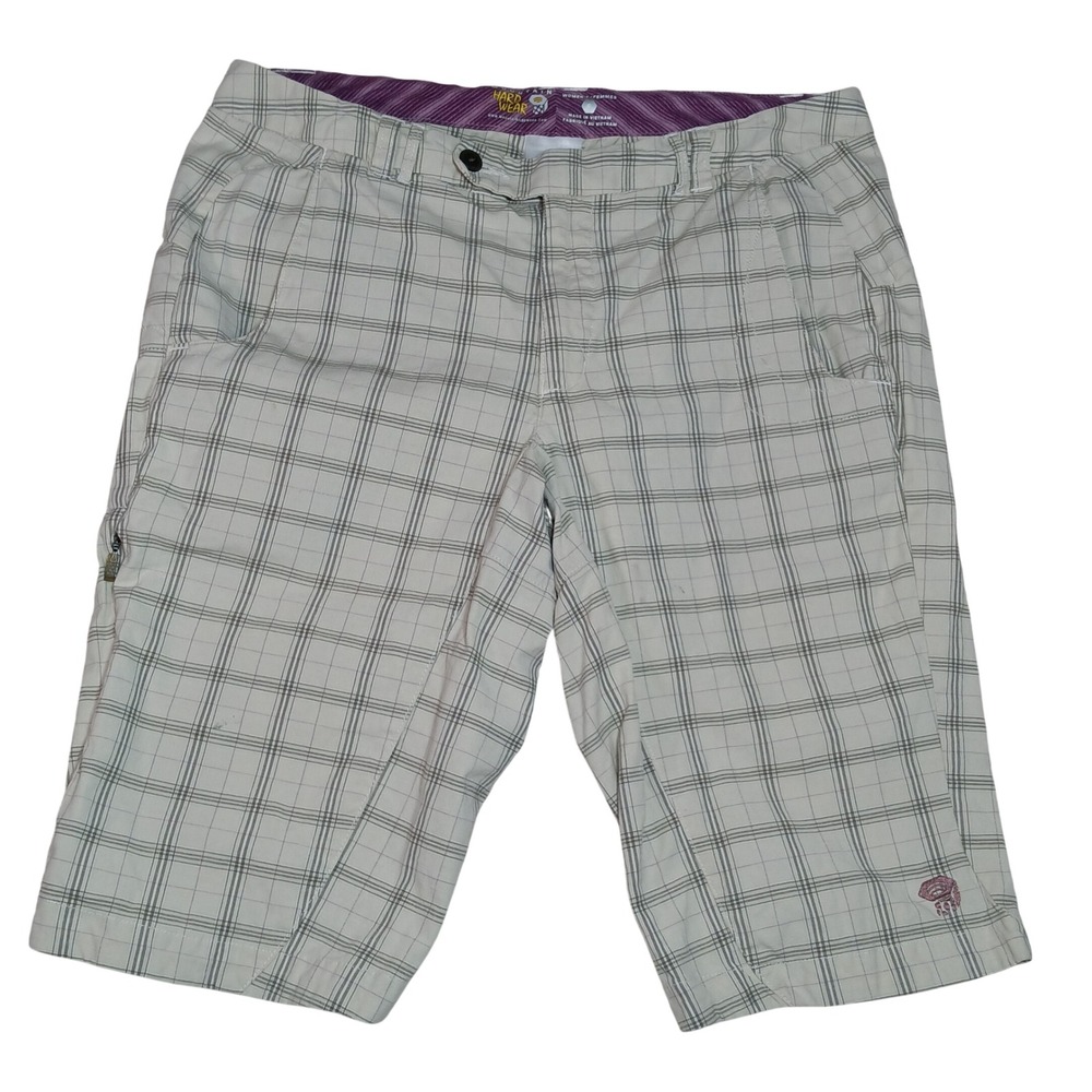 Mountain Hardwear Plaid Hiking Shorts Women's 10 Beige Organic Cotton OL3477